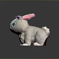 Gray and White Plush Rabbit Doll with Pink Ears Purple Polka Dot Bow Blue Eyes
