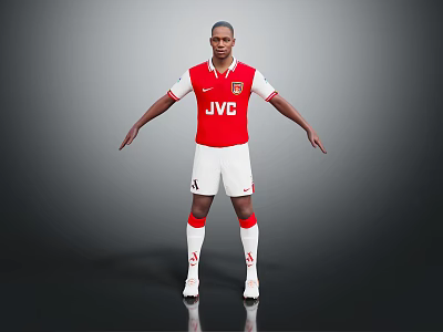 Football Player In Red And White Jersey With JVC Logo Standing In Athletic Pose 3d model
