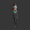 Futuristic Game Movie Character With White Red Armor Blue Accents And Detailed Helmet Design