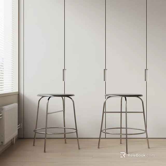 Modern Minimalist Bar Stools With Metallic Frame And Round Seats In White Room 3d model 