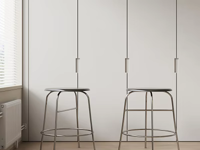 Modern Minimalist Bar Stools With Metallic Frame And Round Seats In White Room 3d model
