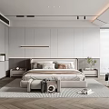 Modern Bedroom Interior Design With Platform Bed Nightstands Patterned Rug And Large Window 3d model