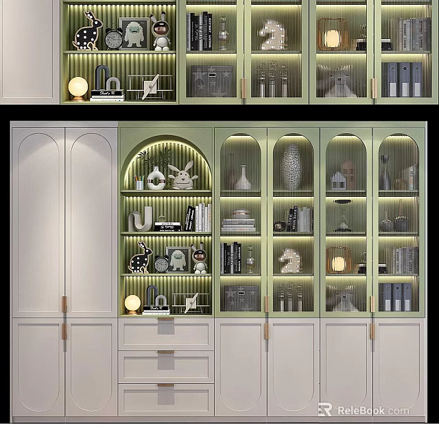 Elegant Modern Decorative Cabinet with Glass Doors and LED Lighting Showcasing Decorative Items 3d model 