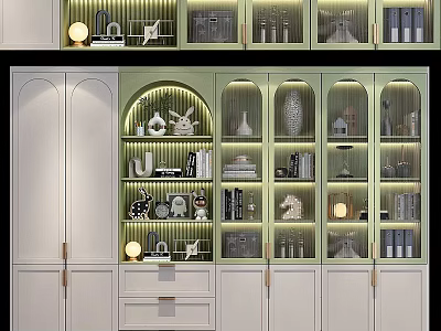 Elegant Modern Decorative Cabinet with Glass Doors and LED Lighting Showcasing Decorative Items 3d model