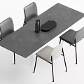 Gray Rectangular Dining Table Set with Four Chairs Black Tray Orange Item and Black Bottle 3d model