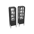 Black Glass Door Cabinet With Drawers And Metal Legs For Decorative