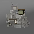 Vintage Televisions Stacked With Gray Concrete Blocks Display Design