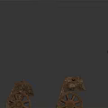 Rusted Vintage Train Parts With Metal Wheels And Brackets On White Background