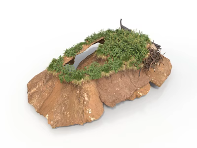 Modern Natural Landscape Model With Rocky Terrain Green Grass And Small Bridge Structure 3d model