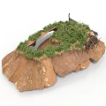 Modern Natural Landscape Model With Rocky Terrain Green Grass And Small Bridge Structure