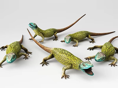 Green Spotted Lizards With Blue Heads In Different Poses 3d model Green Spotted Lizards With Blue Heads In Different Poses 3d model