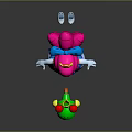 Cartoon Style 3D Model Woman With Pink Hair Blue Accessories And Green Mount