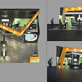 Company Exhibition Booth Design With Green Orange Accents And Product Displays