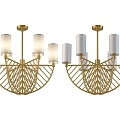 Modern Elegant Golden Chandelier With White Glass Shades And Geometric Frame Design