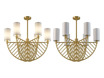 Modern Elegant Golden Chandelier With White Glass Shades And Geometric Frame Design 3d model