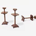 Three Antique Iron Candlesticks With Ornate Bases And Rustic Design 3d model