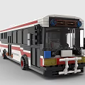 White and Red Building Blocks Bus with Detailed Windows and Red Wheels