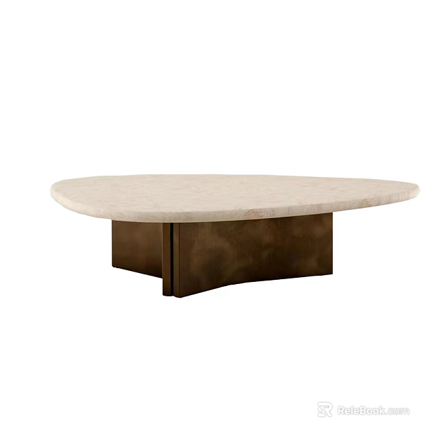 Elegant Round Coffee Table With Light Beige Marble Top And Bronze Base 3d model 