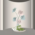 Elegant Floral Display With Pink Blue Blooms Green Foliage And Small White Flowers