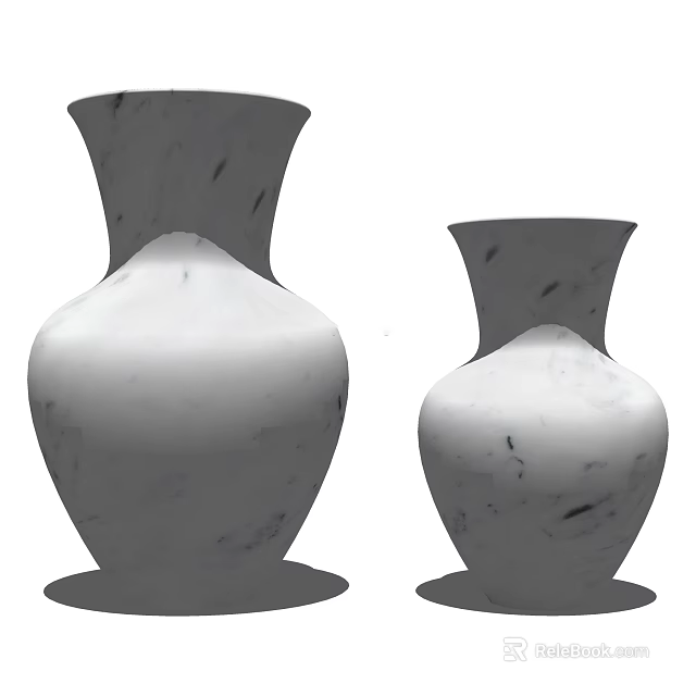 White Marble Vases With Black Veins And Beautiful Flowers For Home Decor 3d model 