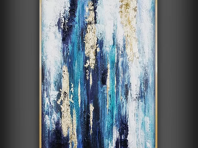 Elegant Picture Frame With Gold Border And Blue White Abstract Painting 3d model