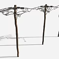 Wooden Utility Poles With Power Lines Street Light And Electrical Box Setup