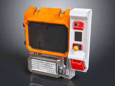 Orange And White Projection Monitoring Device With Black Screen Keyboard Red And Yellow Buttons 3d model