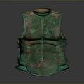 Ancient Metal Weapon Breastplate With Green And Red Rusted Surface Design