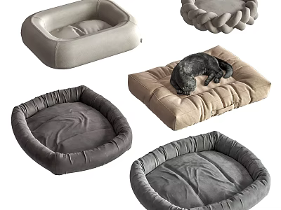 Various Styles of Cozy Pet Beds with Soft Cushions and Dog Resting Comfortably 3d model