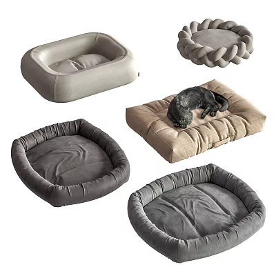 Various Styles of Cozy Pet Beds with Soft Cushions and Dog Resting Comfortably 3d model