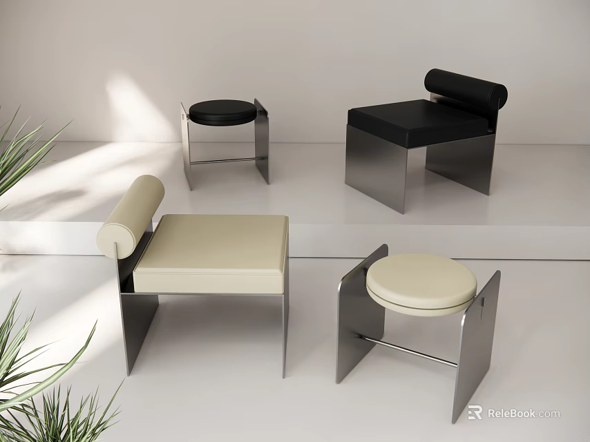 Modern Contemporary Stools With Metal Frames And Upholstered Seats In Black Beige 3d model 