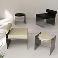 Modern Contemporary Stools With Metal Frames And Upholstered Seats In Black Beige