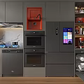 Modern Kitchen With Integrated Appliances Including Refrigerator Oven Dishwasher Stove And Coffee Maker