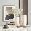Modern Decorative Ornament Set With White Flower Vases Books Abstract Painting And Spherical Ornament
