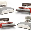 Modern Upholstered Double Bed Designs With Different Color Headboards And Bed Linens 3d model
