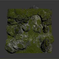 Detailed Natural Rock Formation Featuring Mossy Cave And Lush Green Grass Terrain