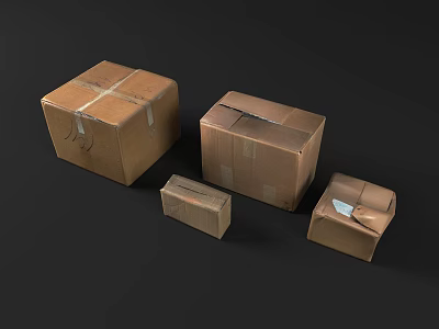 Different Sizes of Tape Sealed Cardboard Packing Boxes on Dark Background 3d model