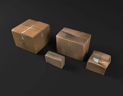 Different Sizes of Tape Sealed Cardboard Packing Boxes on Dark Background 3d model