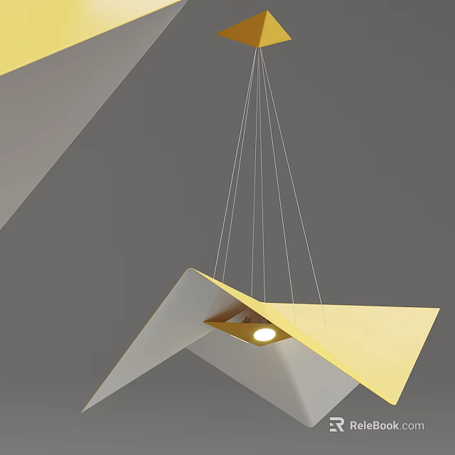 Modern Geometric Pendant Light With Yellow And White Triangular Shades Hanging From Ceiling 3d model