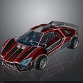 Shiny Red Futuristic Sports Car With Geometric Body Streamlined Shape Blue Headlights And Rear Spoiler