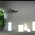 Elegant Event Passage With White Square Frames Green Plants And Decorative Teardrop Shapes
