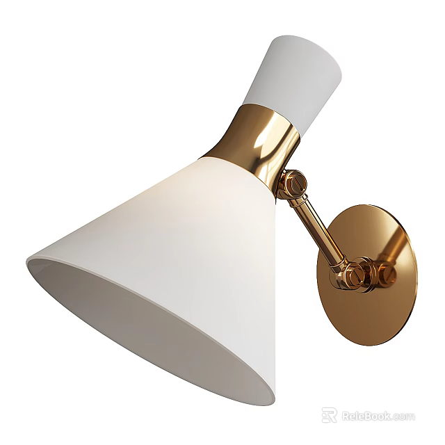 Modern Wall Lamp With White Shade And Adjustable Brass Arm Wall Mount Design 3d model
