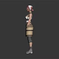 Game Movie Character 3D Model With Red Short Hair White Top Brown Pants And Boots