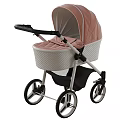 Stylish Baby Stroller With Pink Canopy White Body And Black Accents