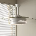 White Ceiling Fan Light With Transparent Blades In Room By Window Blinds