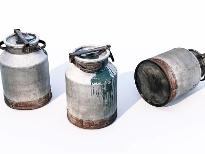 Vintage Industrial Equipment Metal Milk Cans With Rustic Design And Storage Use 3d model