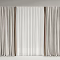 Double Layer Beige Curtains With Sheer Middle Panel And Soft Fabric Design 3d model