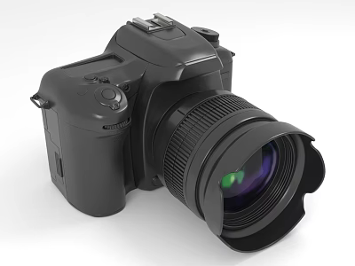Black Professional Digital Camera With Large Lens And Control Buttons 3d model