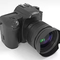 Black Professional Digital Camera With Large Lens And Control Buttons