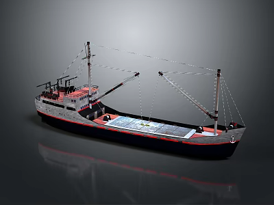 Cargo Freight Ship With Deck Cranes And Flat Transport Hull Design For Maritime Use 3d model